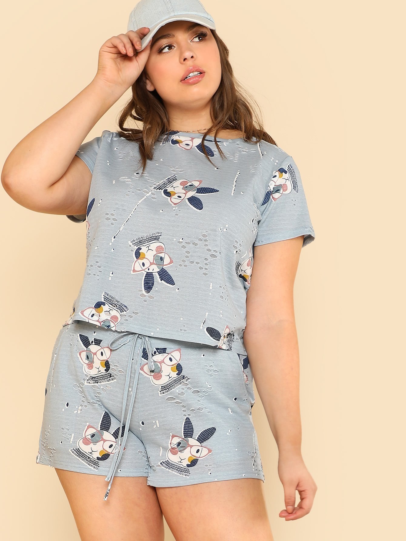 Plus Cartoon Print Tee & Sweat Shorts Set jane carr платок