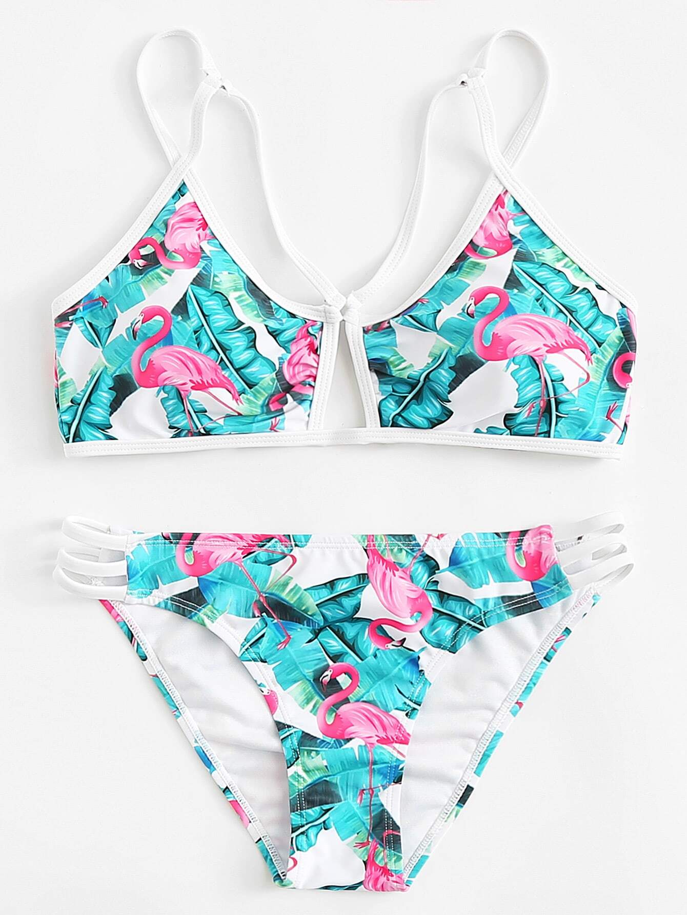 Flamingo And Tropical Print Cut Out Detail Swimwear