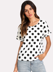 Allover Polka Dot Dolman Sleeve Top