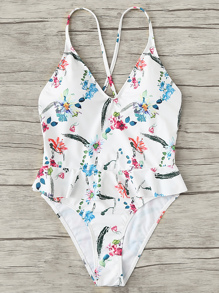Crisscross Back Floral Swimsuit
