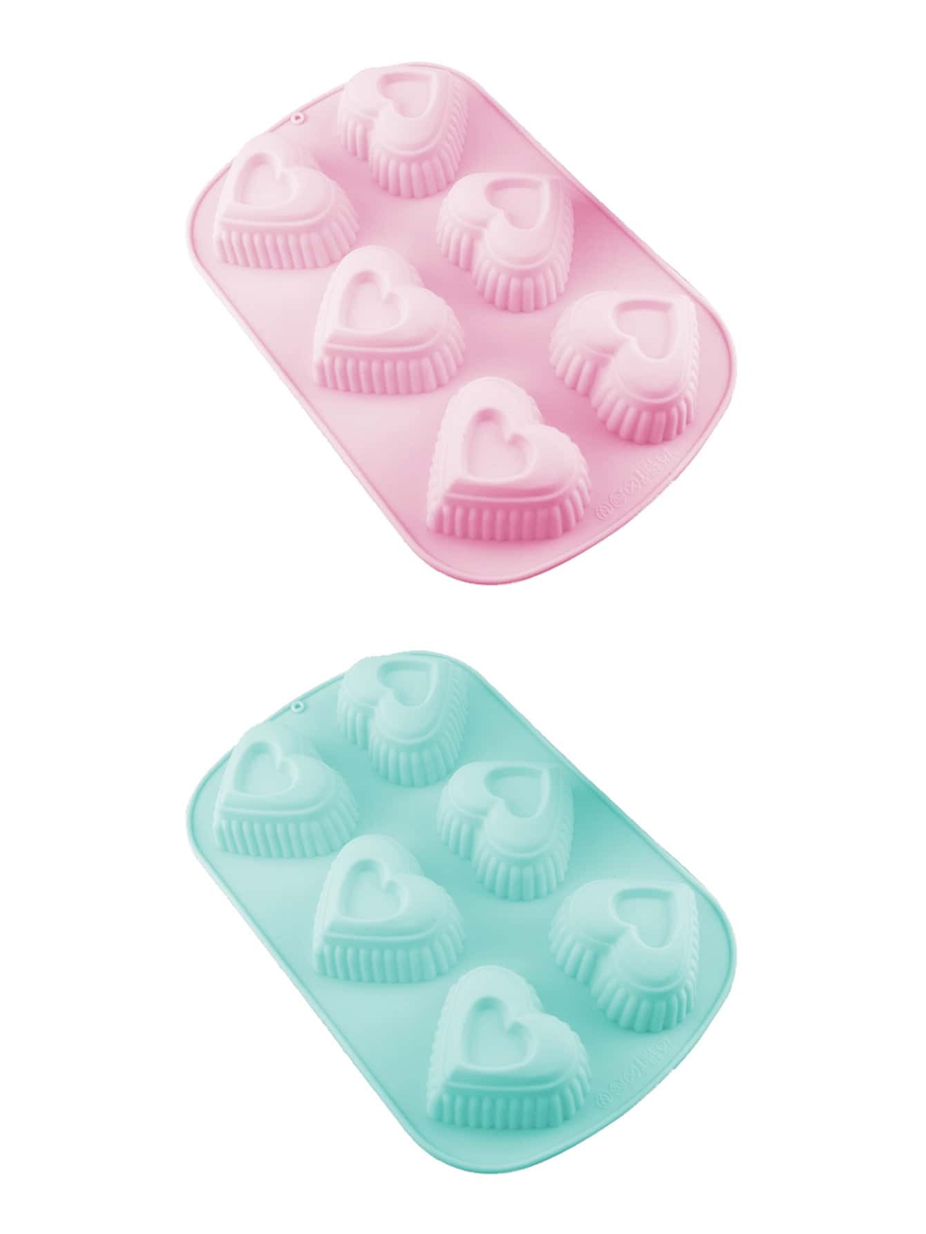 1Pc Random Color 6 Hole Double Heart Shaped Baking Mould