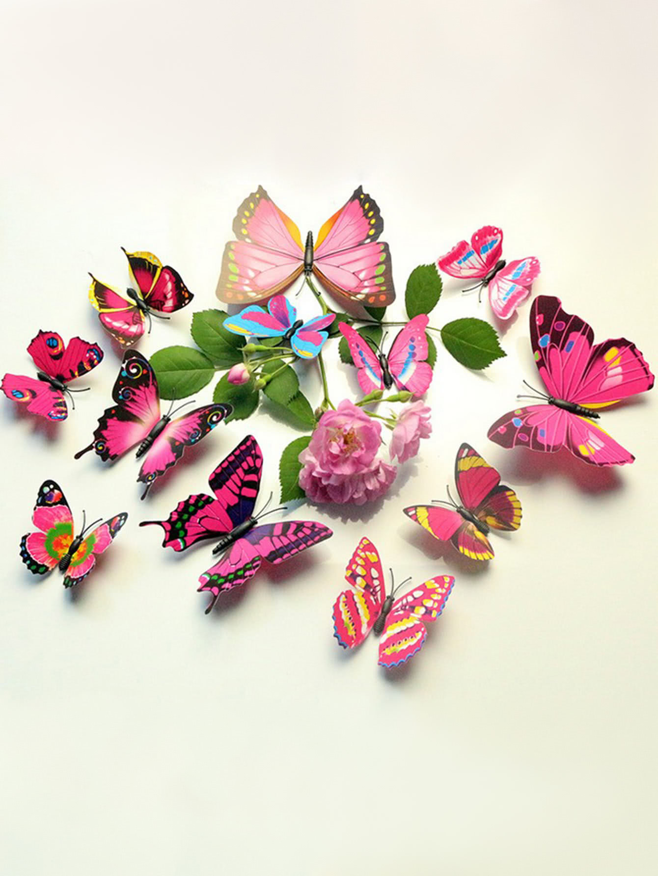 Поддельные цветы и 3D стикеры стены бабочки