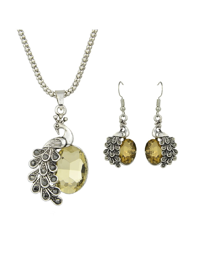 Champagne Jewelry Set Peacock Necklace And Earrings