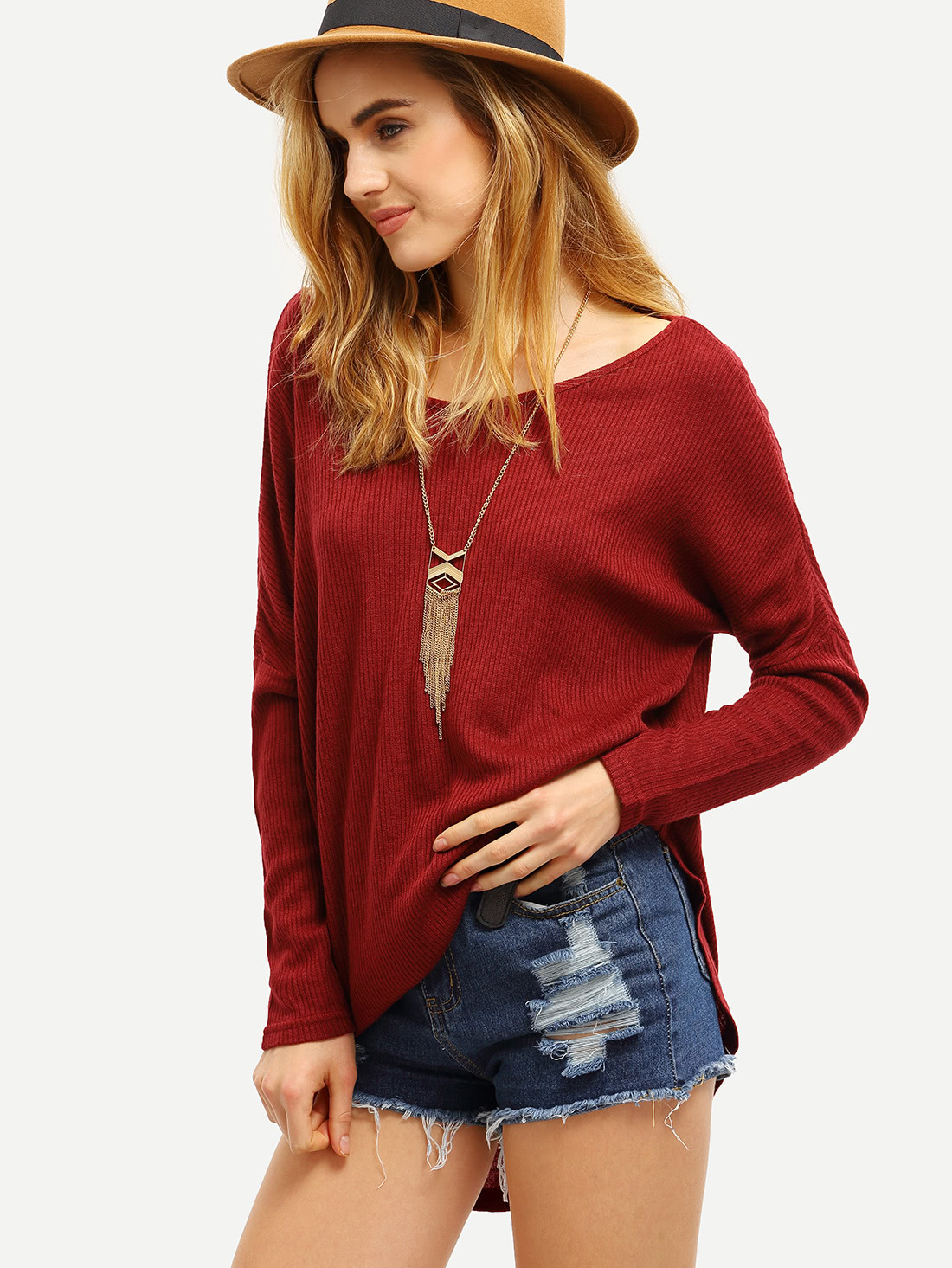 Бордовый асимметричный джемпер