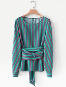 Self Tie Striped Blouse