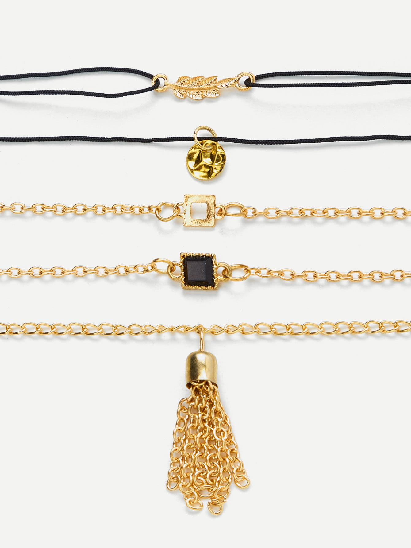 Tassel & Leaf Design Bracelet Set leaf opening bracelet