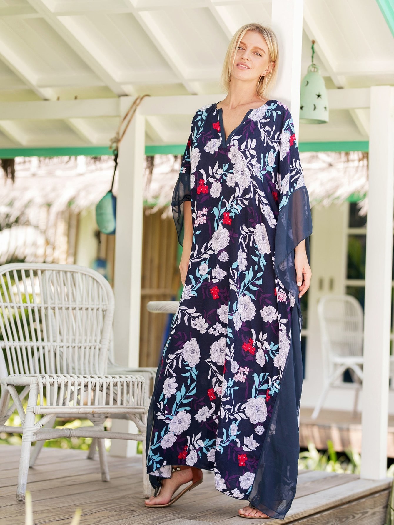 Кафтан с принтом цветы