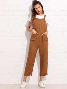 Pocket Front Rolled Up Hem Pinafore Jumpsuit