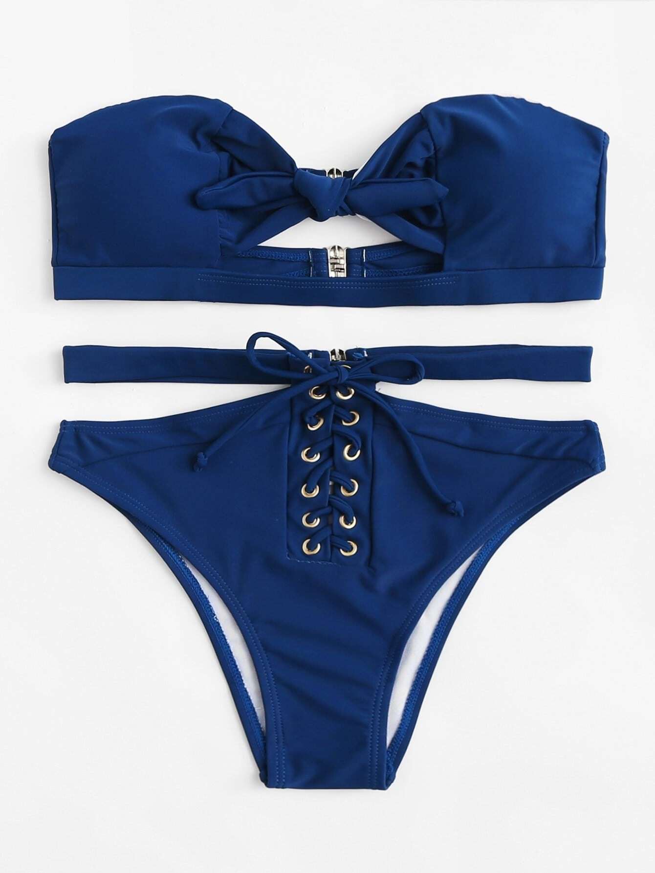 все цены на Lace Up Cut Out Bandeau Bikini Set онлайн