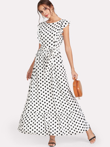 Ruffle Trim Polka Dot Textured Dress