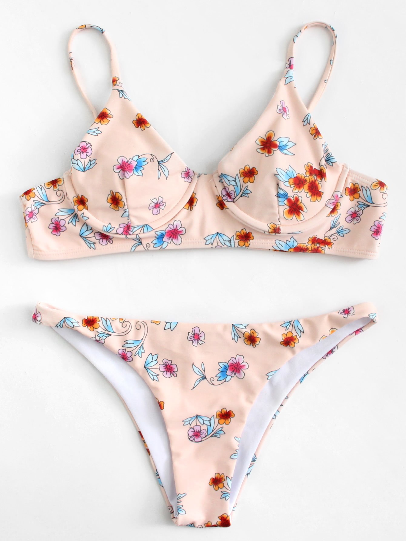 Комплект бикини пуш-ап с принтом цветы