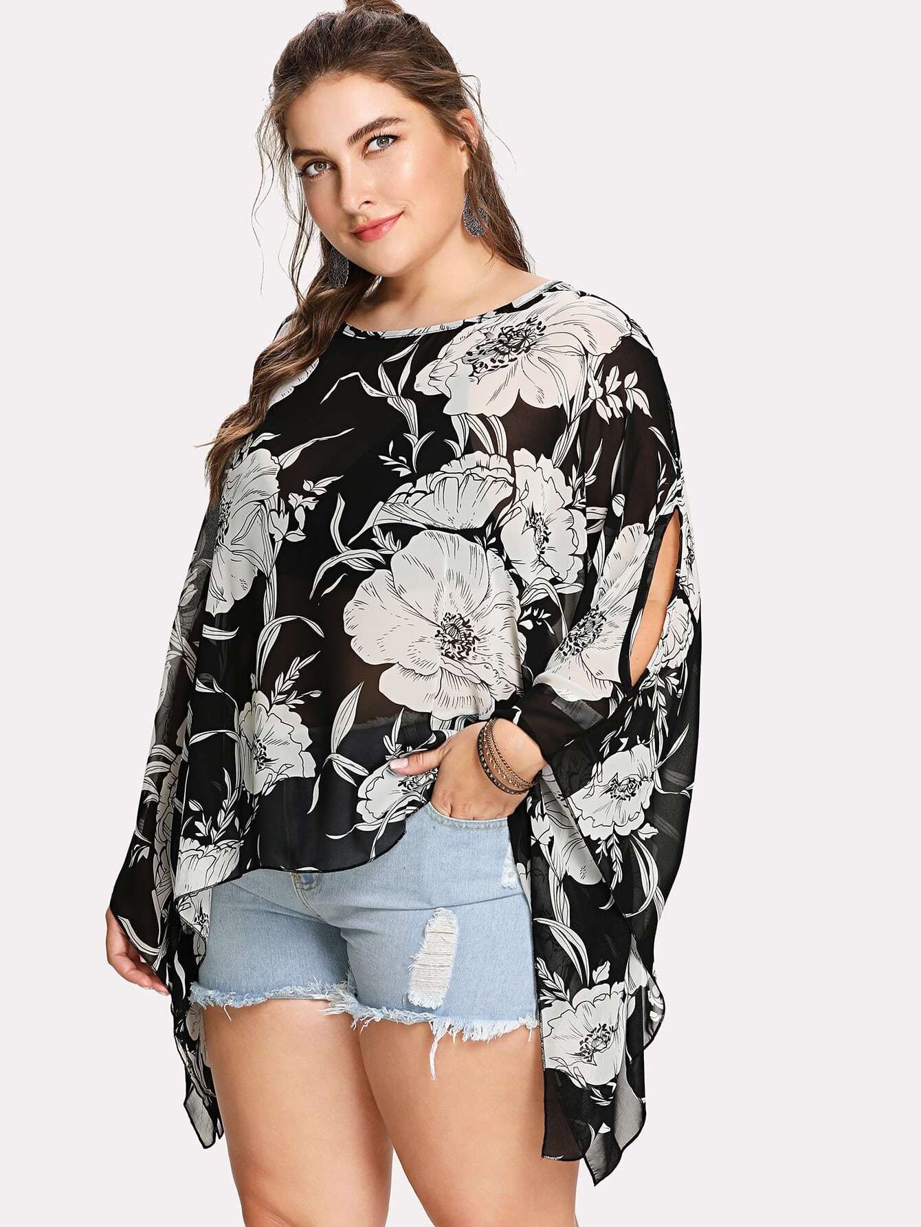 Случайные цветы Chiffon Kaftan Вверх