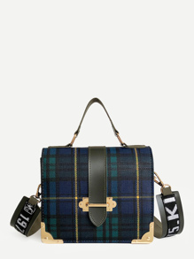 Metal Design Plaid PU Shoulder Bag