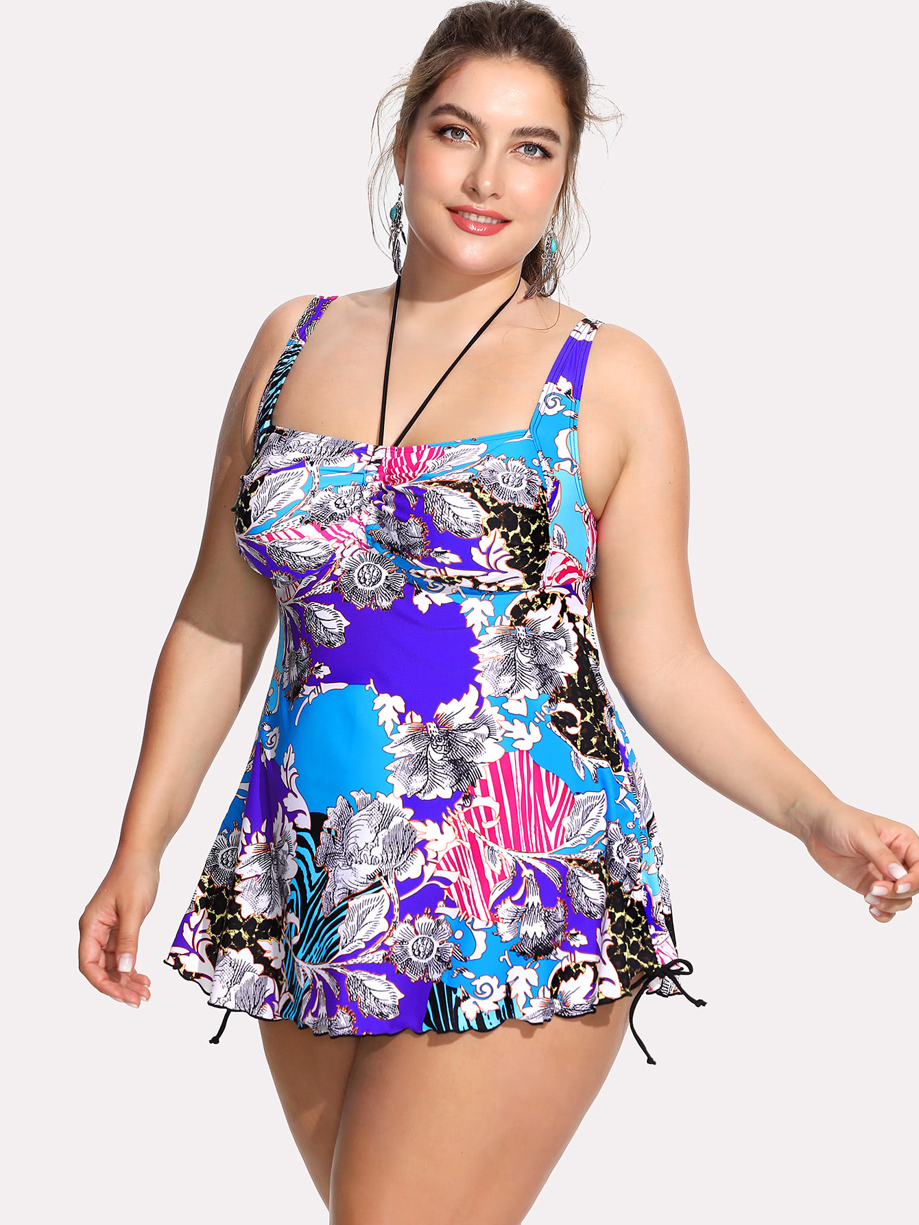 Купальник plus-size с принтом цветы