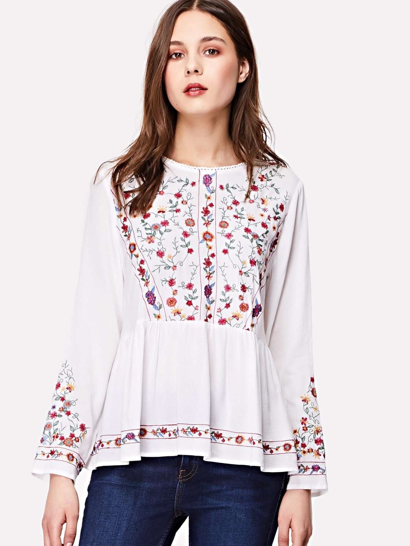 Топ с вышивкой цветы