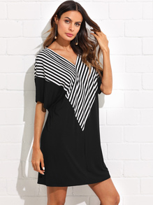 Striped Wrap Front Batwing Dress