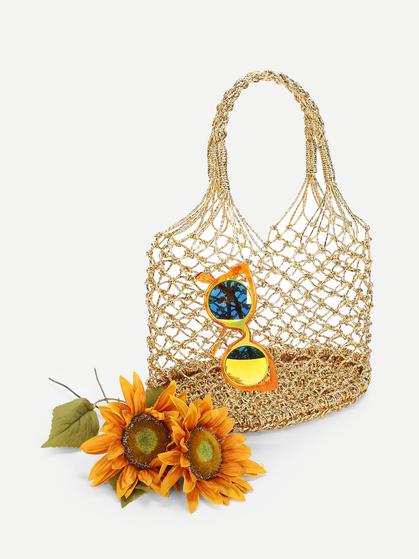 Double Handle Metallic Woven Bag SheIn(Sheinside)