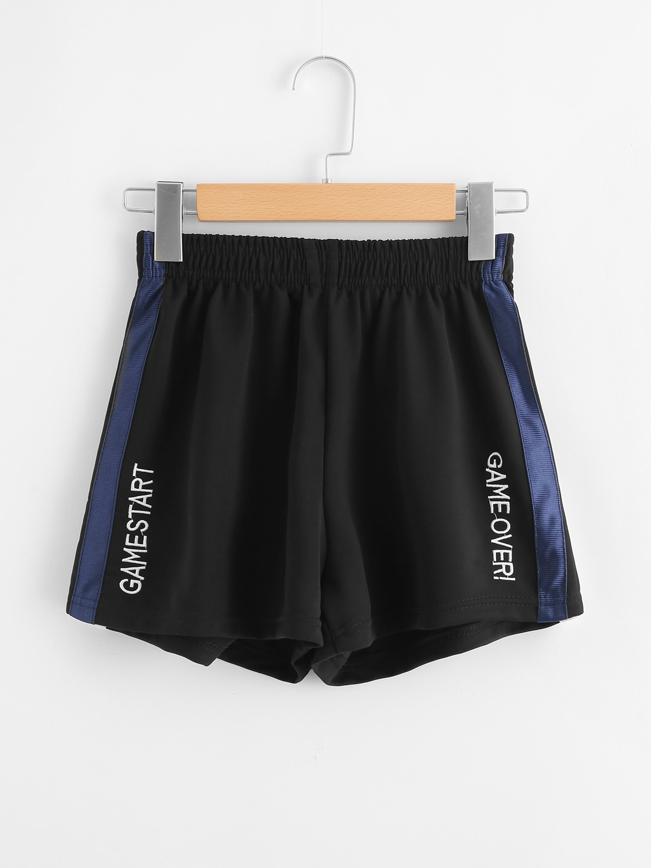 Contrast Panel Side Letter Embroidered Shorts