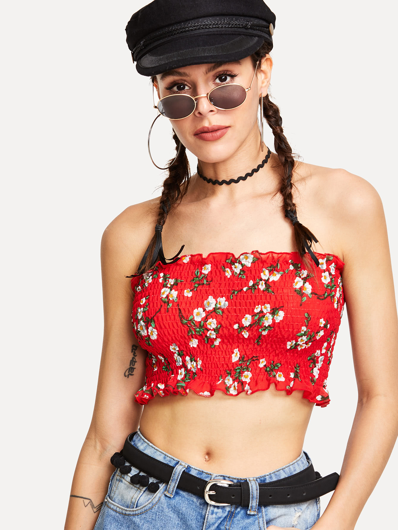 Топ бандо с принтом цветы