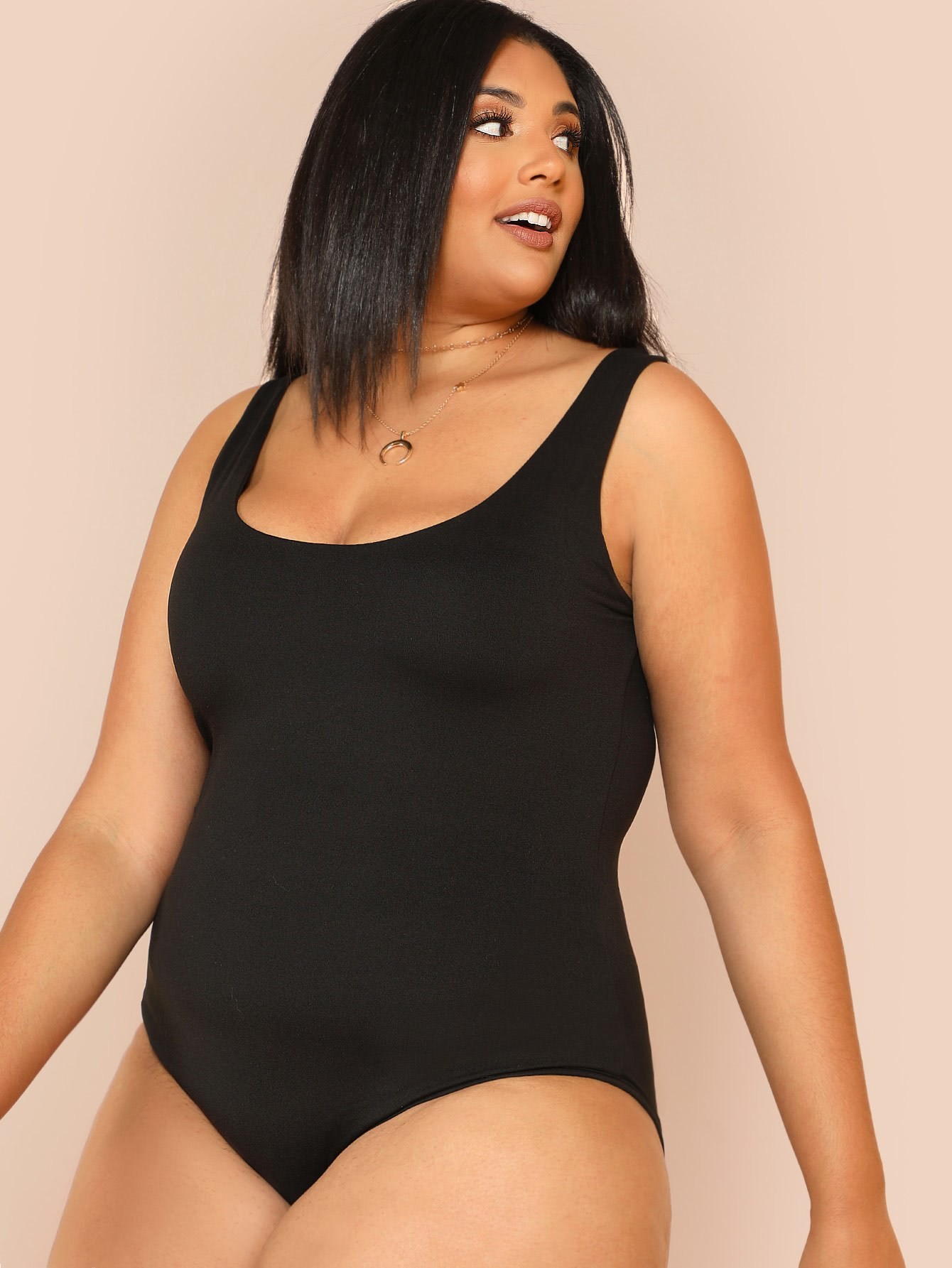Plus Solid Sleeveless Skinny Bodysuit EmmaCloth-Women Fast Fashion Online