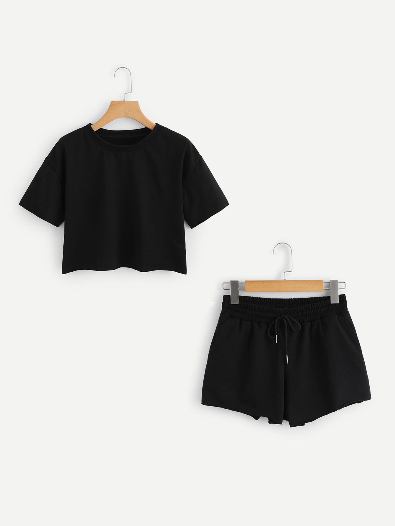 Drop Shoulder Crop Tee With Drawstring Shorts