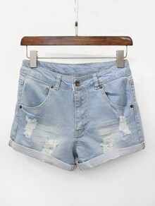 Ripped Rolled Hem Denim Shorts