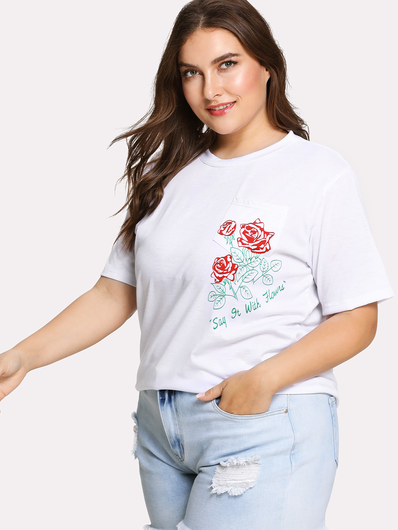 Топ с короткими рукавами и принтом роза