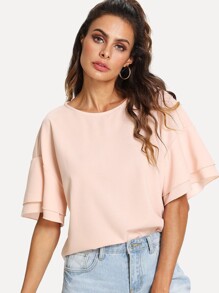 Drop Shoulder Layered Sleeve Top