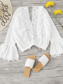 Lace Panel Fluted Sleeve Top