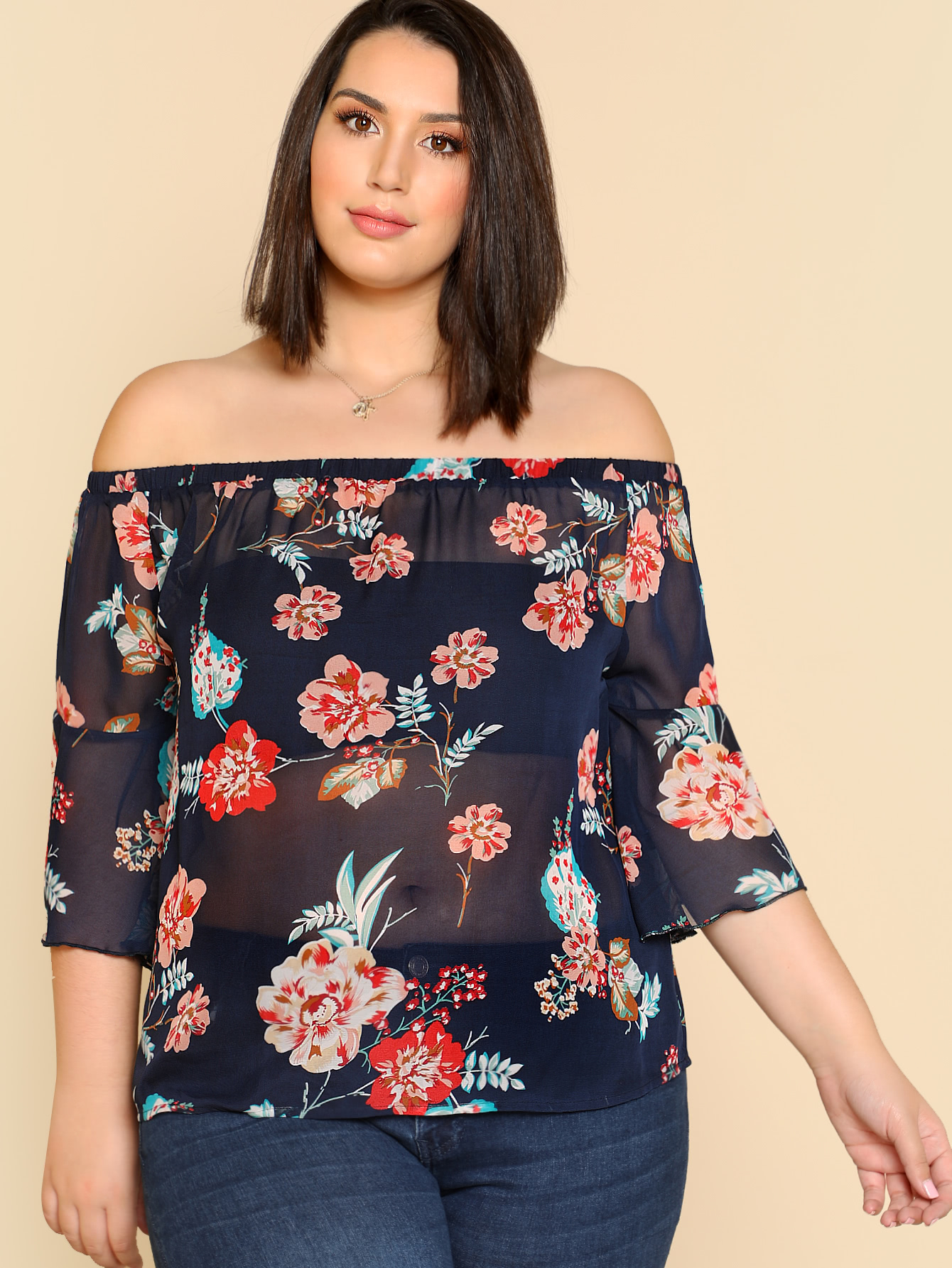 Прозрачный топ с принтом цветы