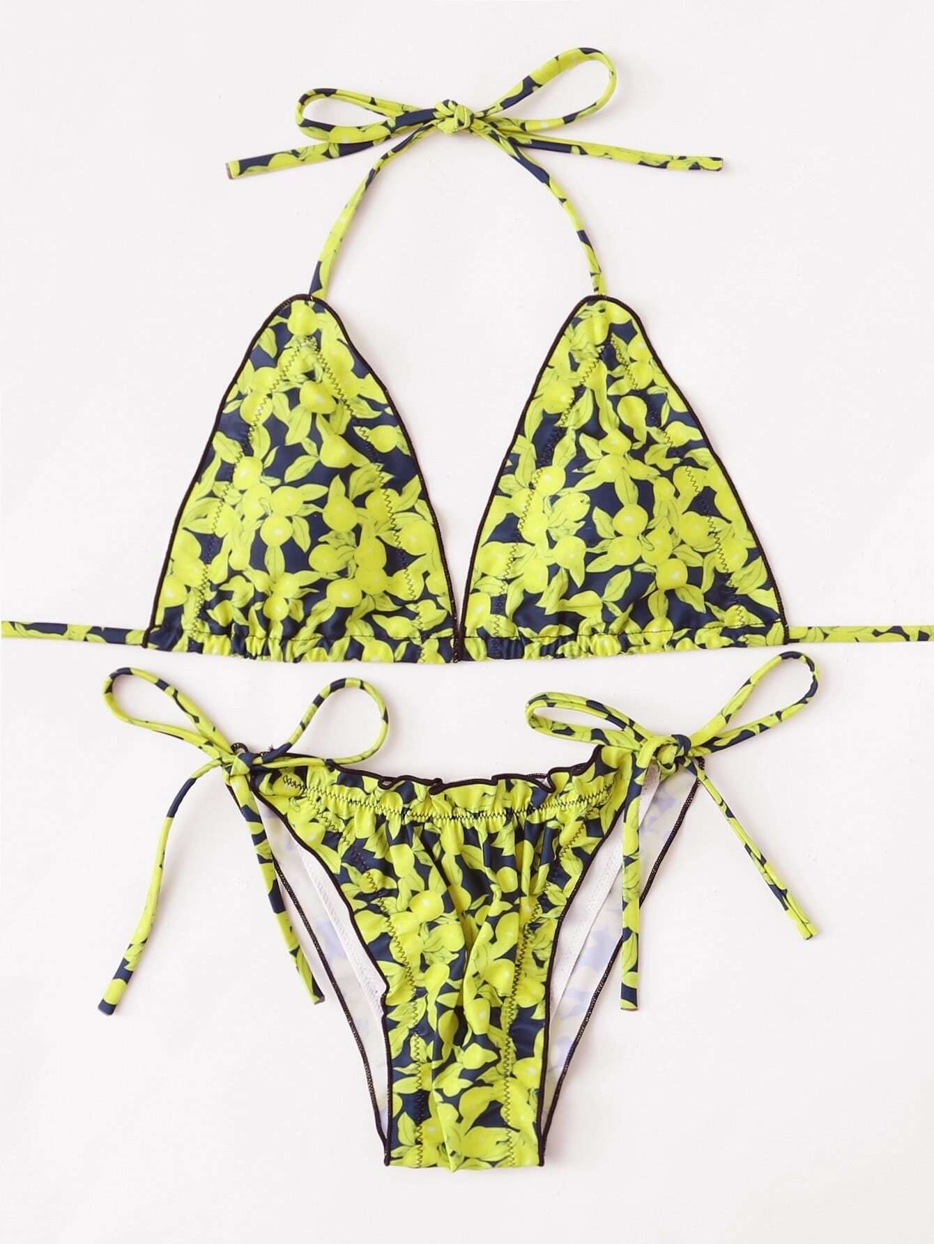 цены Leaf Print Self Tie Bikini Set