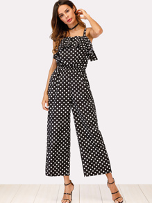Ruffle Trim Polka Dot Jumpsuit