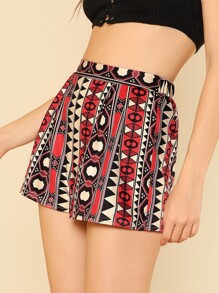 Elastic Waist Geo Print Suede Shorts
