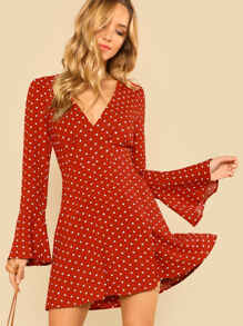 Bell Cuff Split Back Polka Dot Dress