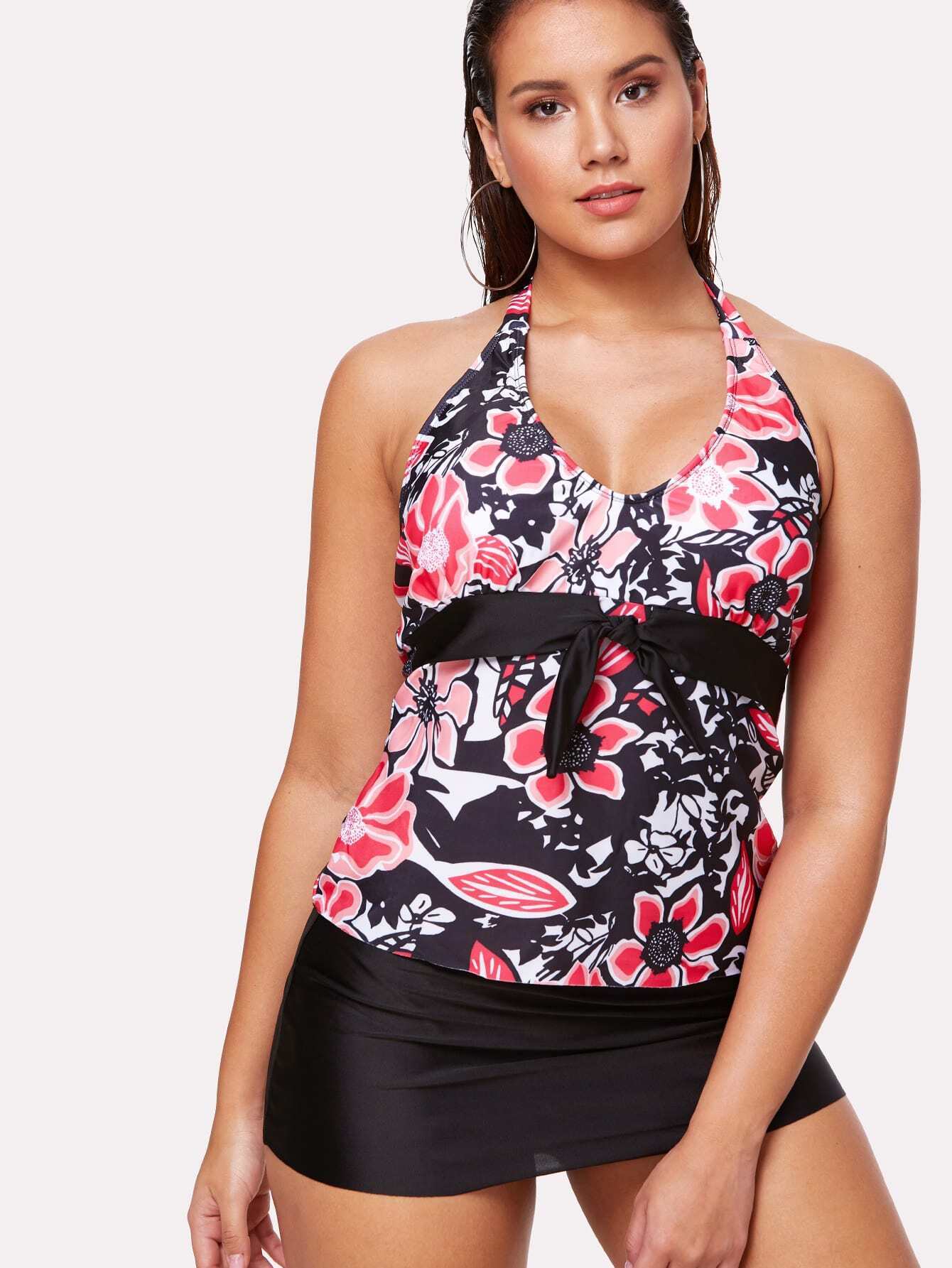 Комплект танкини с принтом цветы