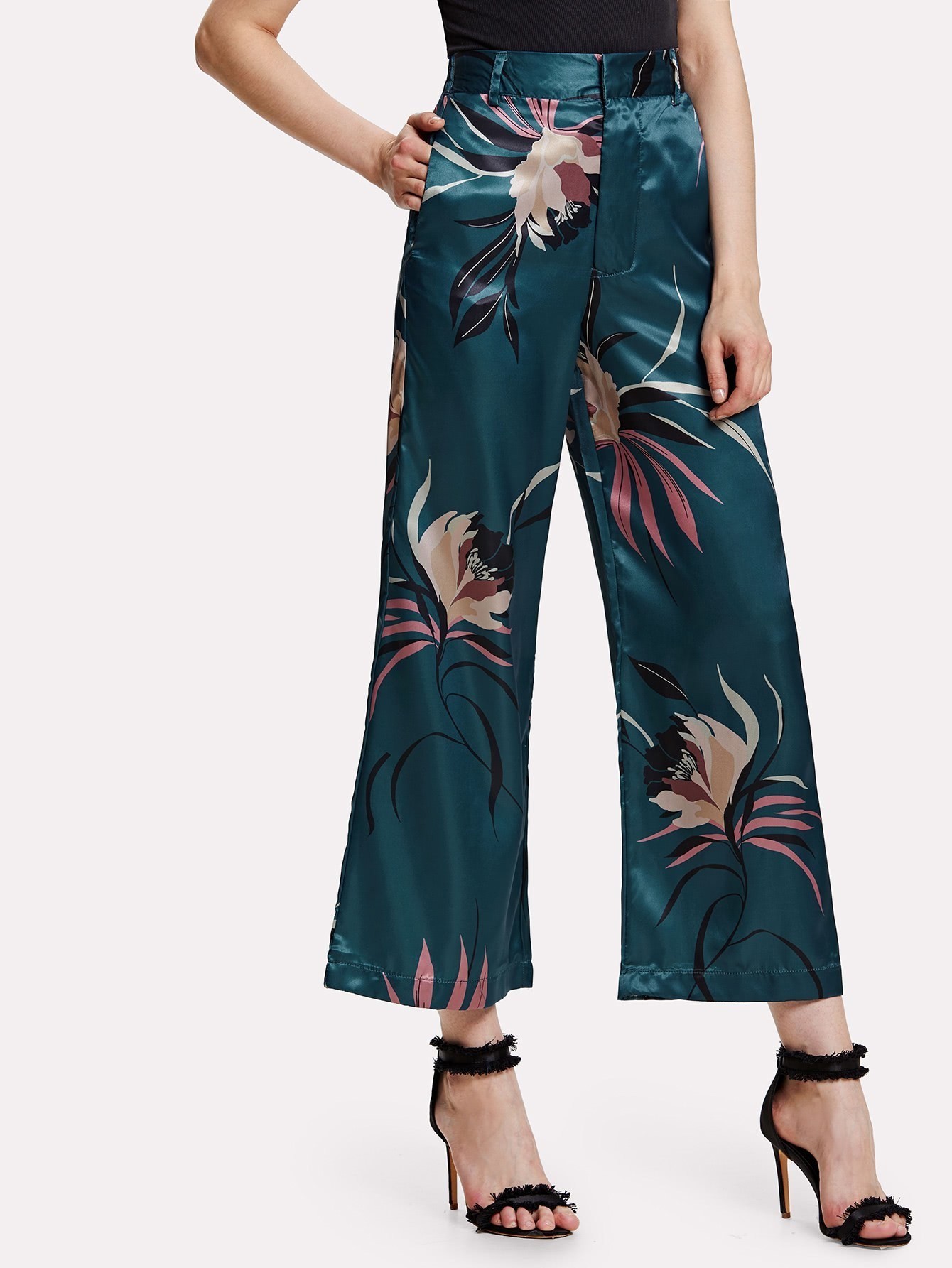 Широкие брюки с принтом цветы