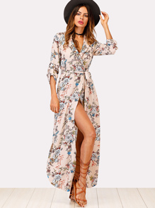 Botanical Print Shawl Collar Dress