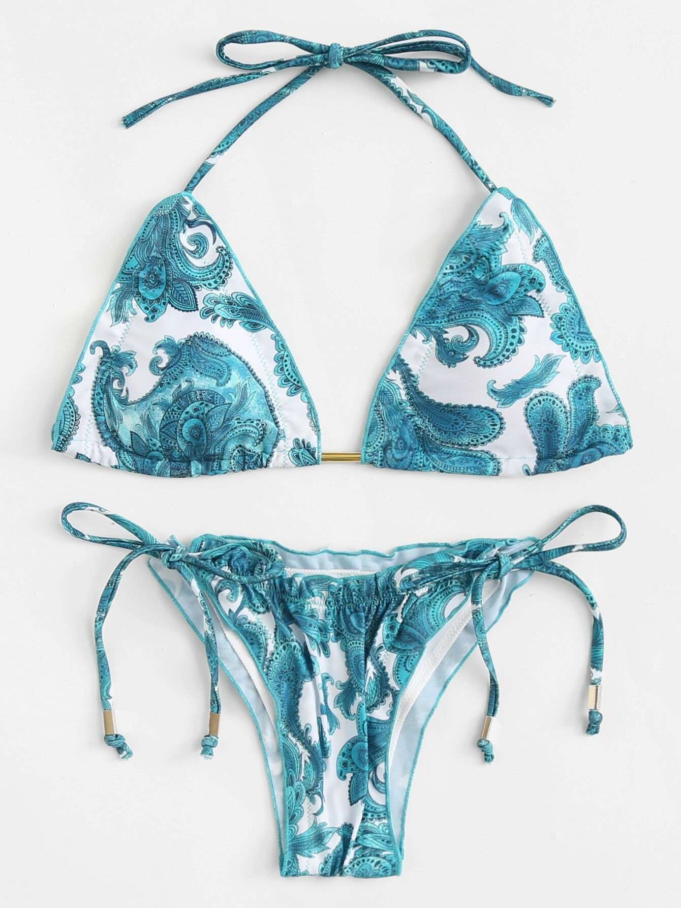 Paisley Print Self Tie Bikini Set paisley print sheet set