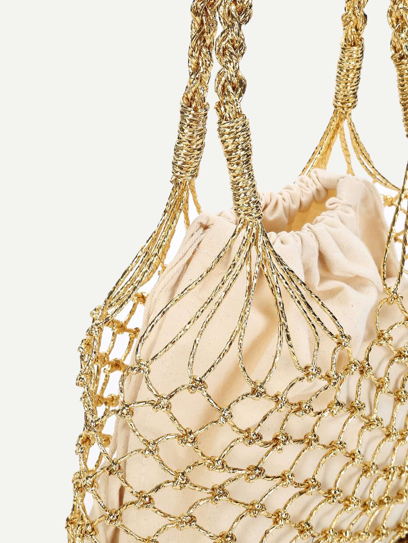 Double Handle Metallic Woven Bag SheIn(Sheinside)