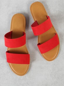 Faux Suede Double Band Slide Sandal RED