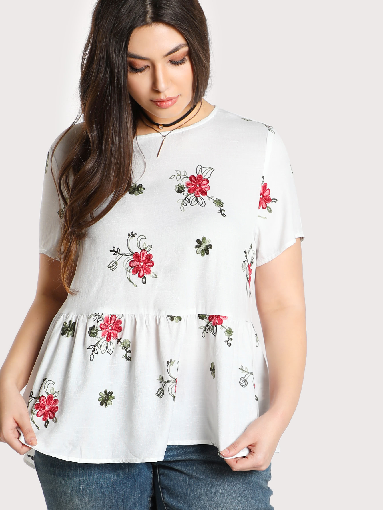 Топ с вышивкой цветы