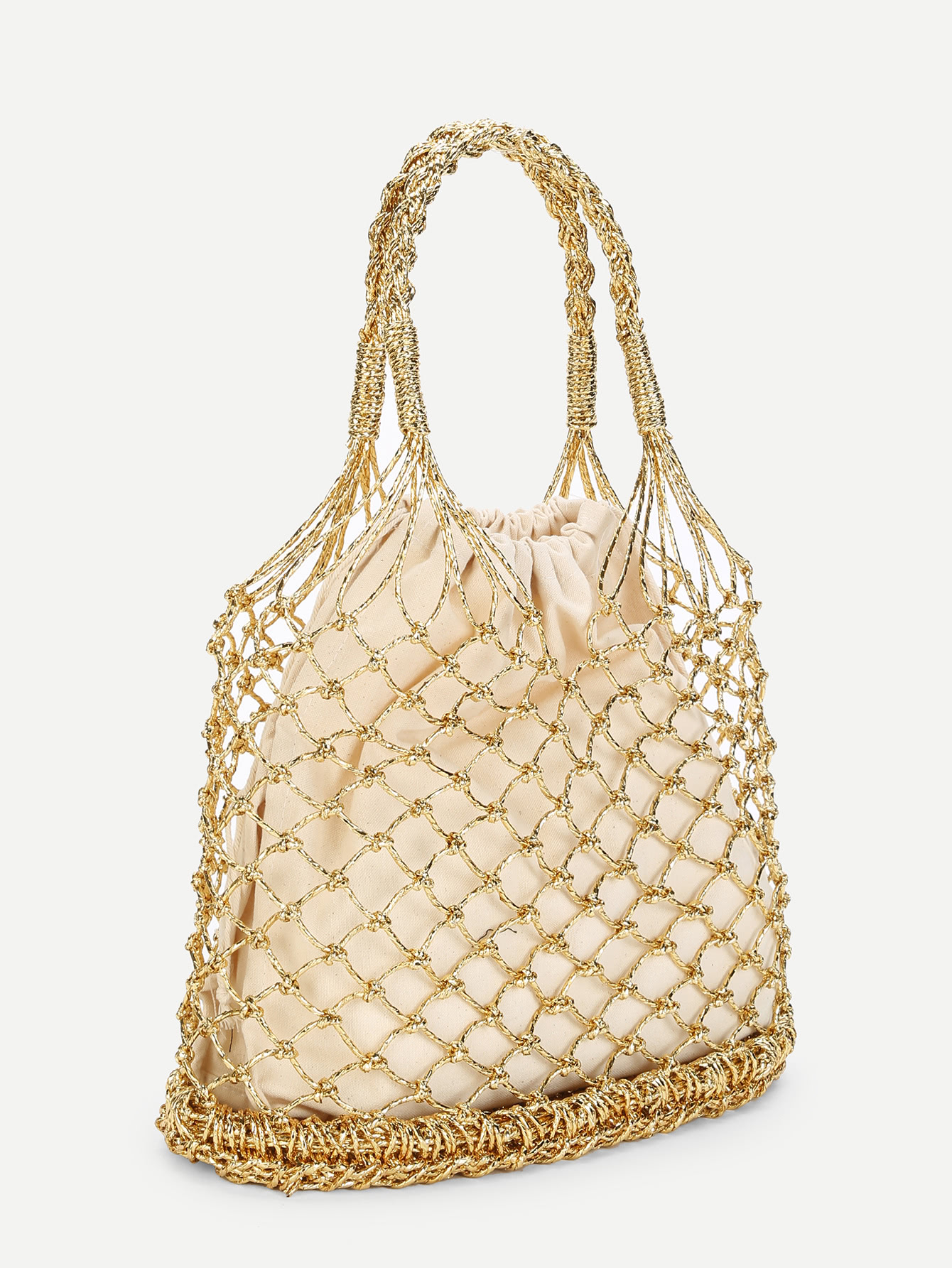Double Handle Metallic Woven Bag SheIn(Sheinside)