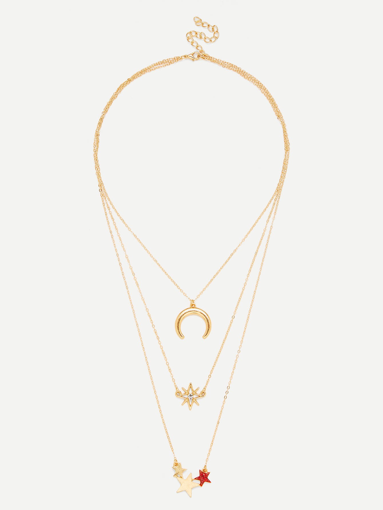 Star & Moon Pendant Layered Chain Necklace graceful solid color star moon pendant necklace for women