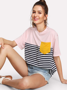 Pocket Patched Striped Tee