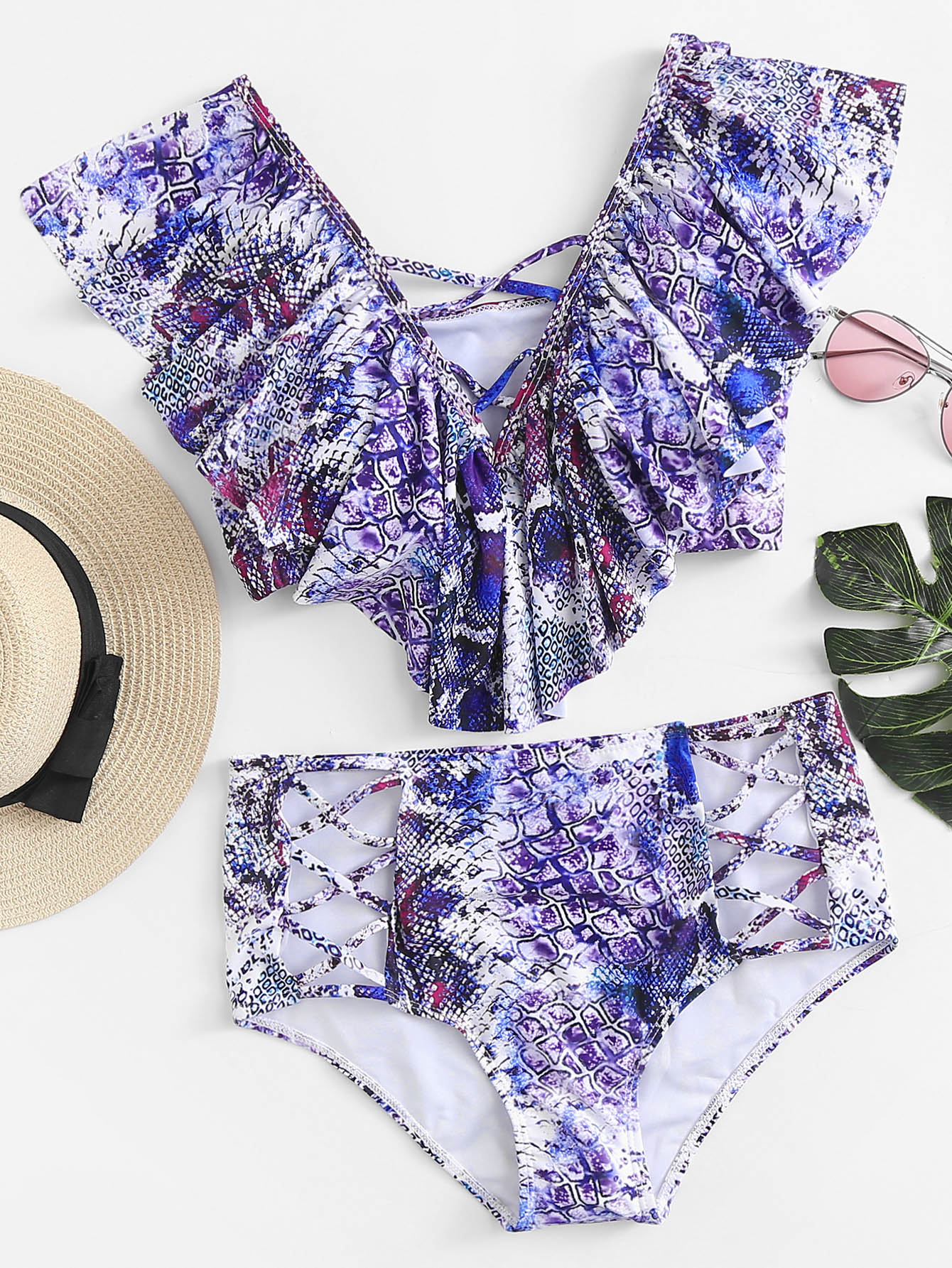 Criss Cross Flounce Bikini Set