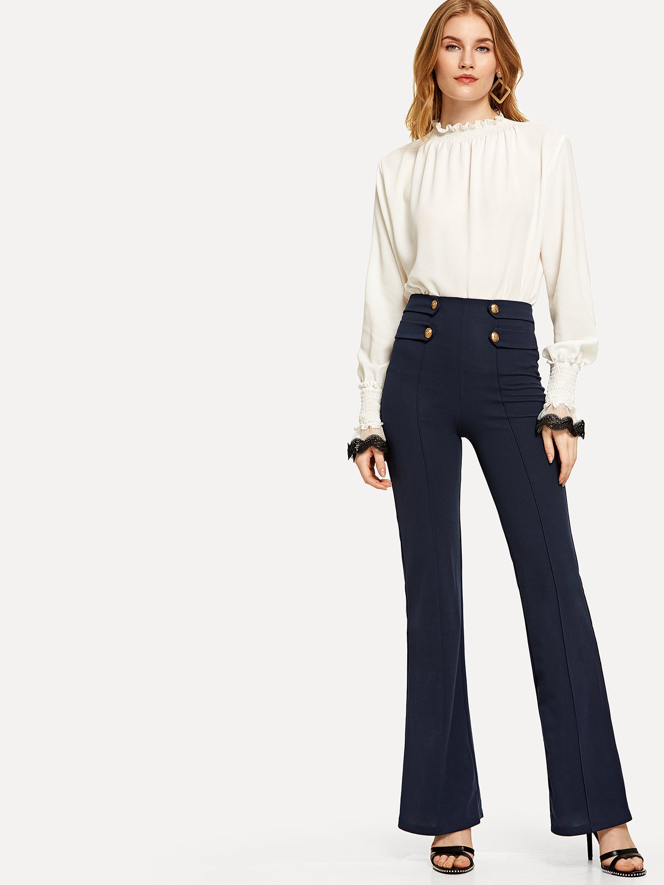 все цены на Button Embellished Flared Leg Pants онлайн