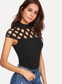 Cutout Neckline Zip Back Tee