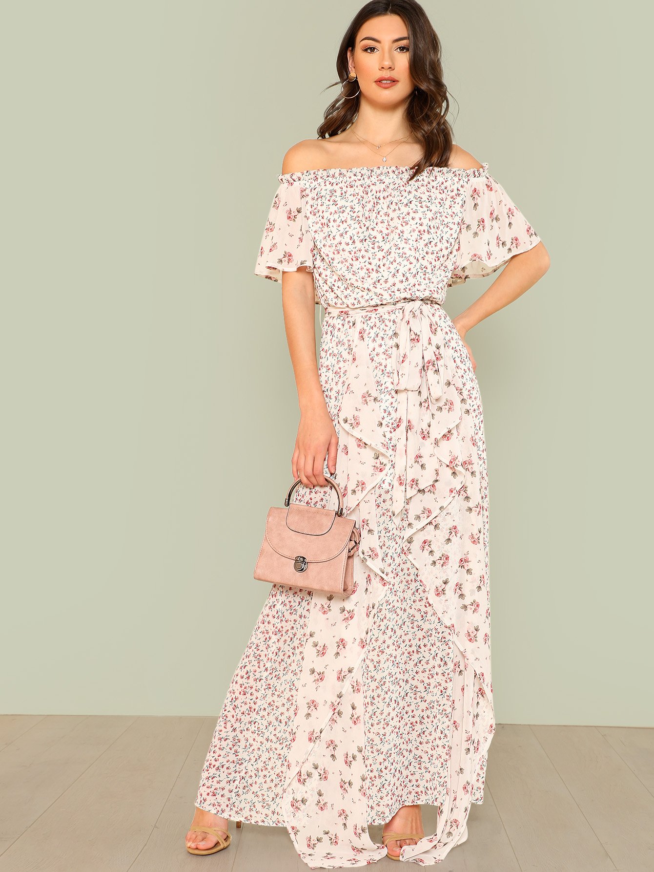 Flutter Sleeve Frill Detail Floral Dress kids floral frill slip dress