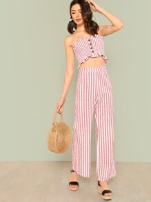 Shirred Ruffle Hem Strapless Top & Pants Set