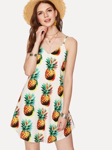 Pineapple Print Crisscross Neck Cami Dress